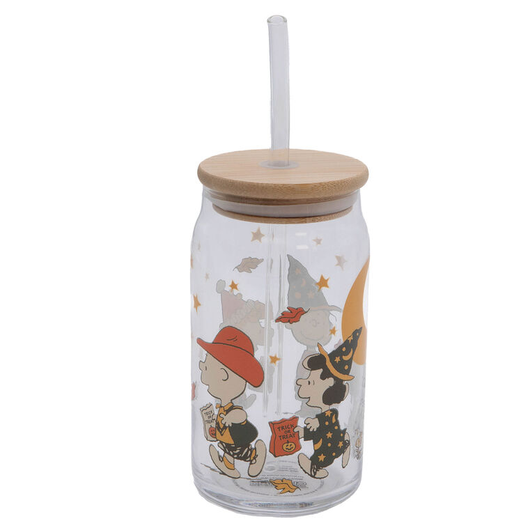 Hallmark R Squared Peanuts Gang Trick-or-Treating Glass Sipper Cup 16 Oz