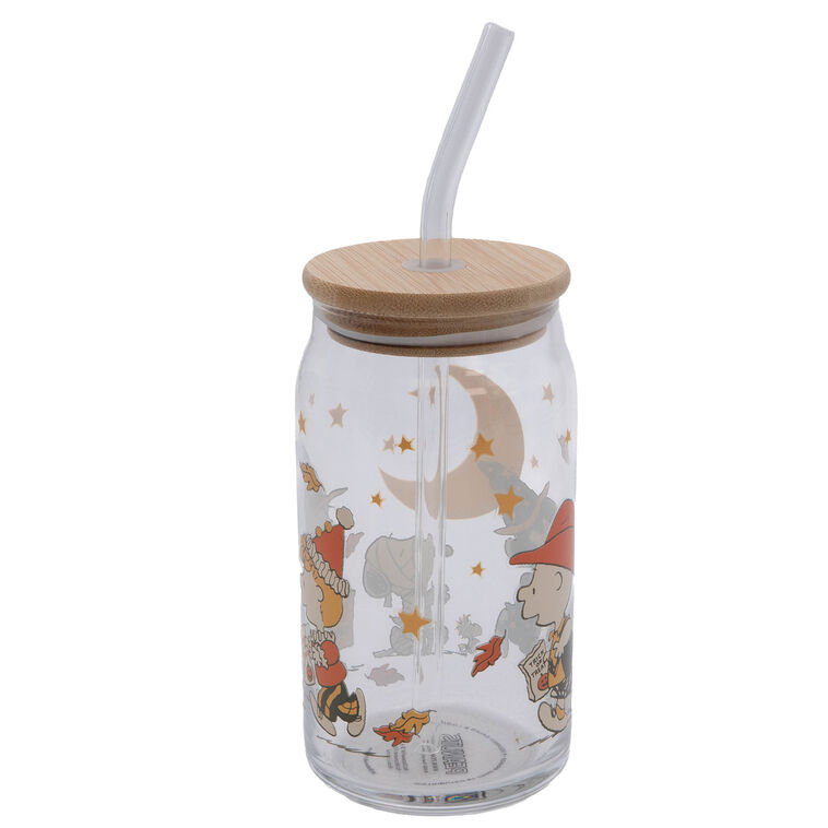 Hallmark R Squared Peanuts Gang Trick-or-Treating Glass Sipper Cup 16 Oz