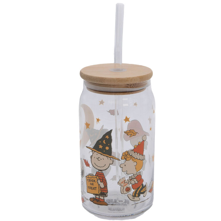 Hallmark R Squared Peanuts Gang Trick-or-Treating Glass Sipper Cup 16 Oz