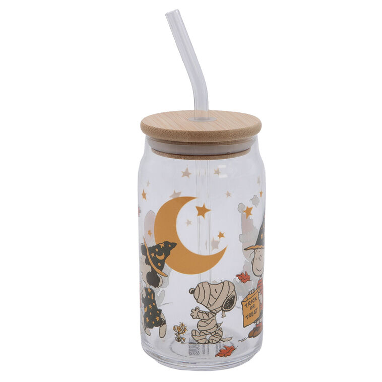 hallmark R Squared Peanuts Gang Trick-or-Treating Glass Sipper Cup 16 oz