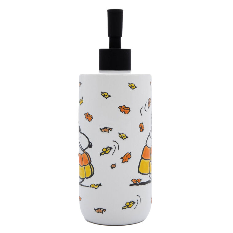Hallmark R Squared Peanuts Snoopy Candy Corn Puffer Coat Ceramic Soap Dispenser