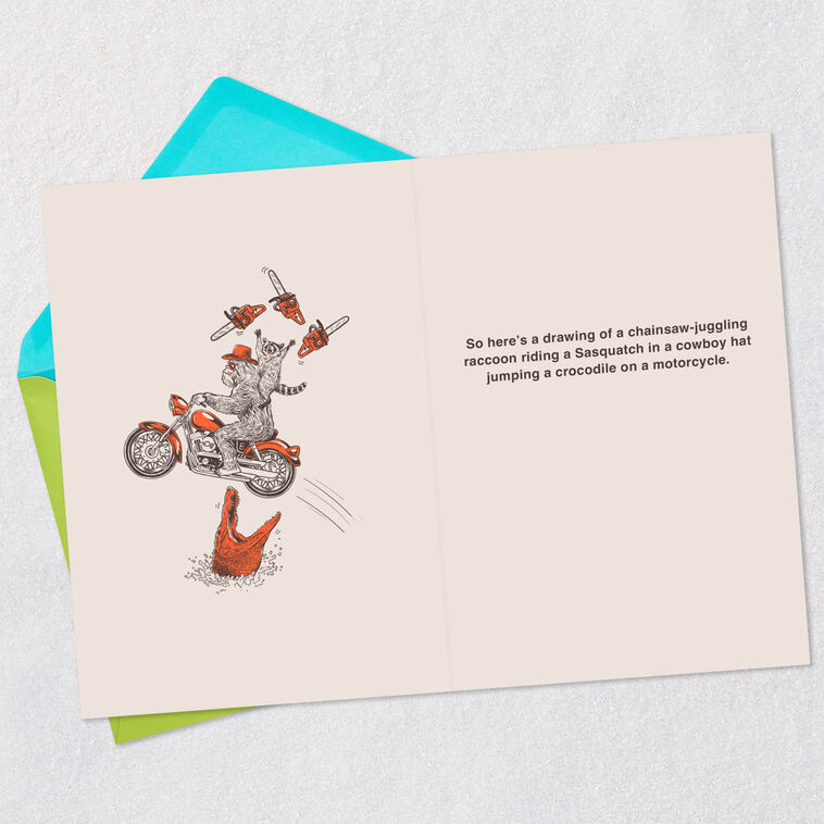 Hallmark Raccoon Sasquatch And Motorcycle Funny Birthday Card For Him