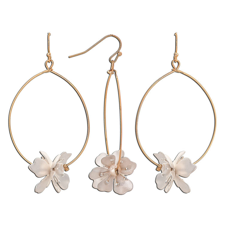hallmark Rain Jewelry Gold Wire With Flower Charm Hoop Earrings