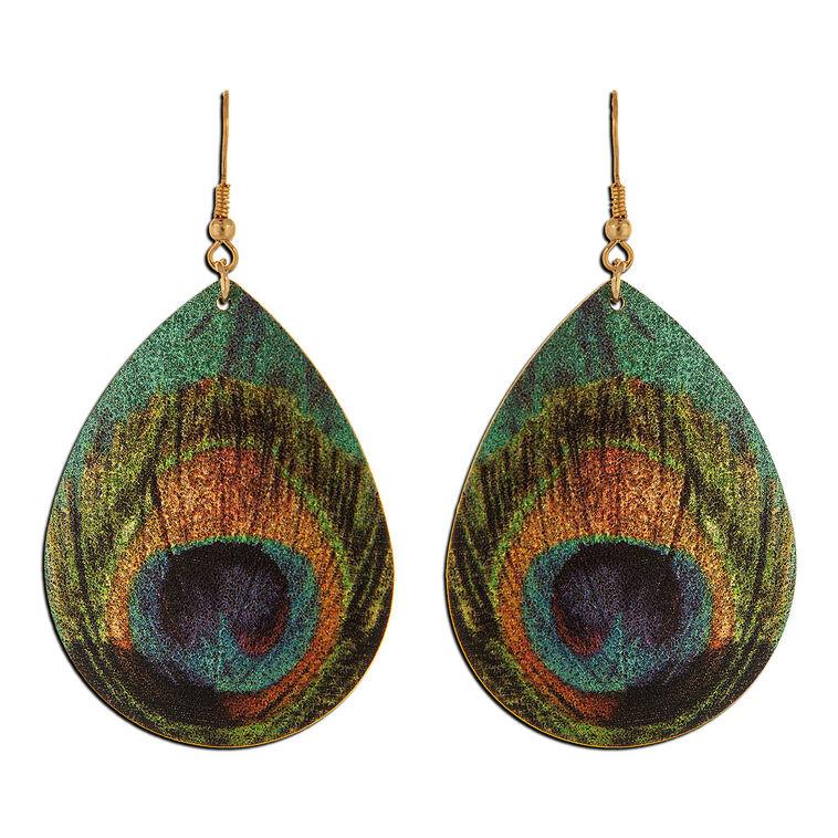 hallmark Rain Jewelry Large Peacock Feather Printed Earrings
