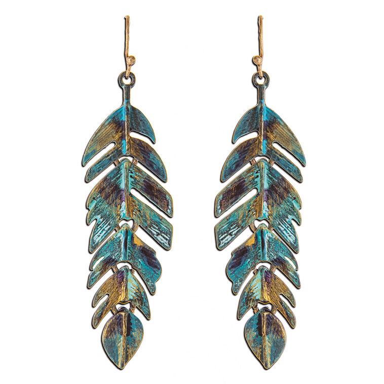 hallmark Rain Jewelry Patina Feather Metal Earrings