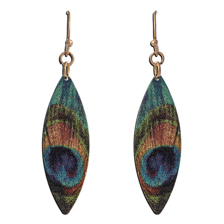 hallmark Rain Jewelry Peacock Feather Printed Ellipse Earrings