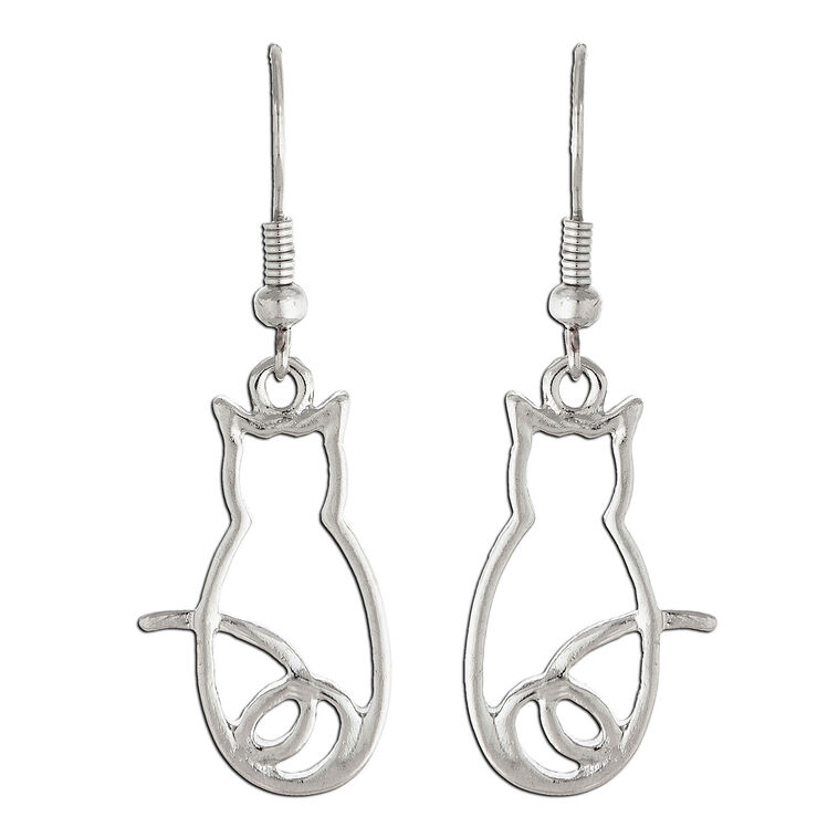 hallmark Rain Jewelry Silver Cat Silhouette Earrings