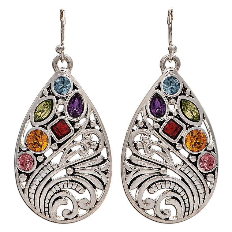 hallmark Rain Jewelry Silver Metal Jeweled Teardrop Earrings
