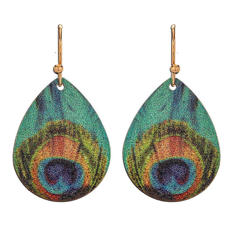 hallmark Rain Jewelry Small Peacock Feather Printed Earrings