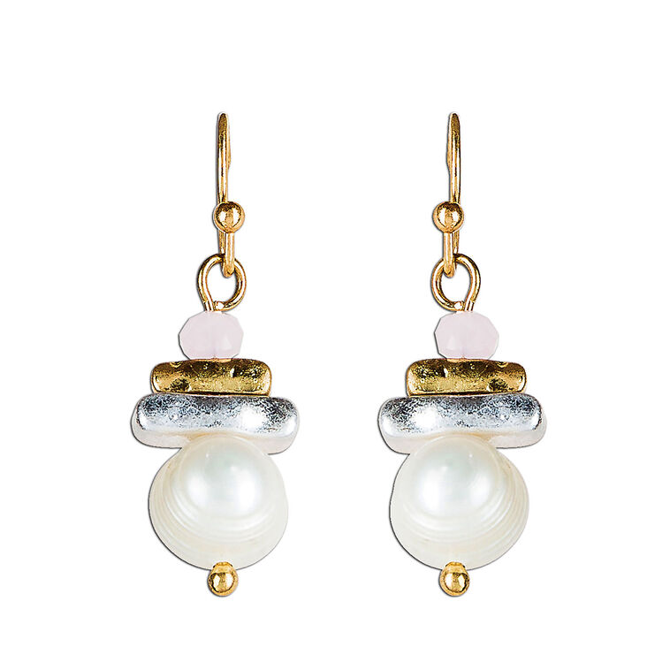 hallmark Rain Jewelry Stacked Silver Gold and Pearl Drop Earrings