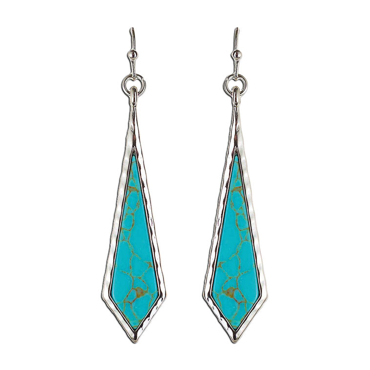 hallmark Rain Jewelry Turquoise and Silver Elongated Kite Drop Earrings
