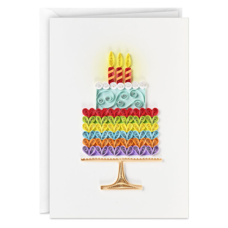 hallmark Rainbow Hearts Cake Quilled Paper Handmade Birthday Card