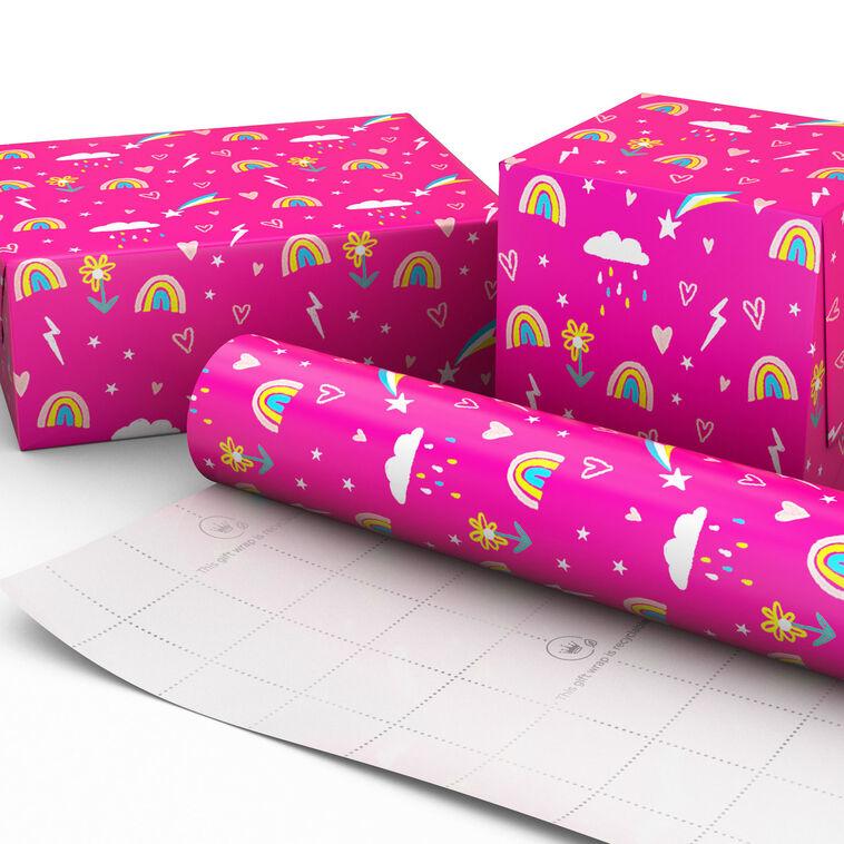 Hallmark Rainbows And Flowers On Pink Jumbo Wrapping Paper 90 Sq. Ft