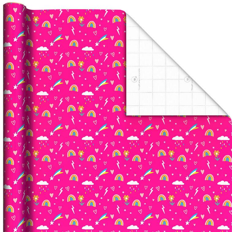 hallmark Rainbows and Flowers on Pink Jumbo Wrapping Paper 90 sq. ft