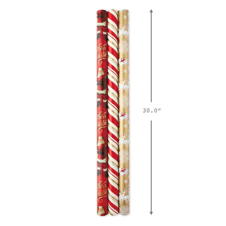 Hallmark Red And Gold 3-Pack Reversible Christmas Wrapping Paper 120 Sq. Ft