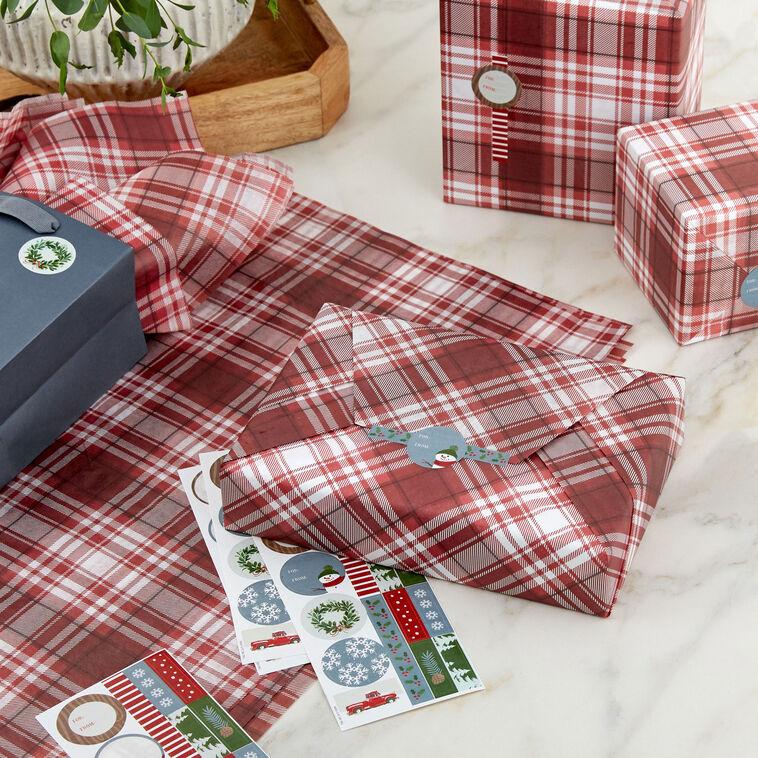Hallmark Red And White Holiday Plaid Tissue Paper With Gift Tag Stickers 10 Sheets