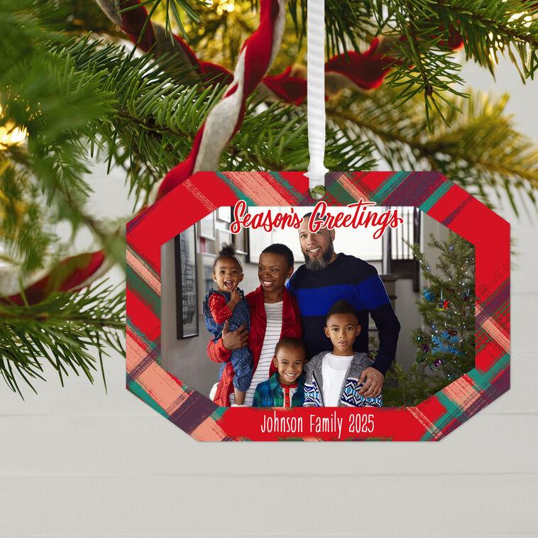 Hallmark Red Plaid Metal Personalized Ornament Custom Photo And Text