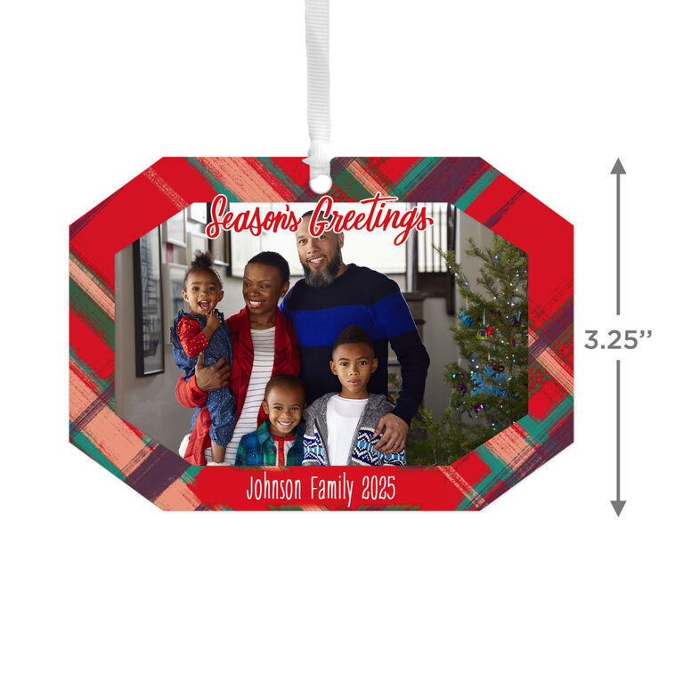 Hallmark Red Plaid Metal Personalized Ornament Custom Photo And Text