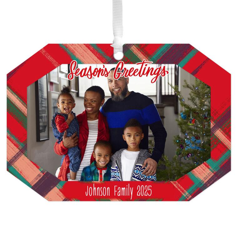 hallmark Red Plaid Metal Personalized Ornament Custom Photo and Text