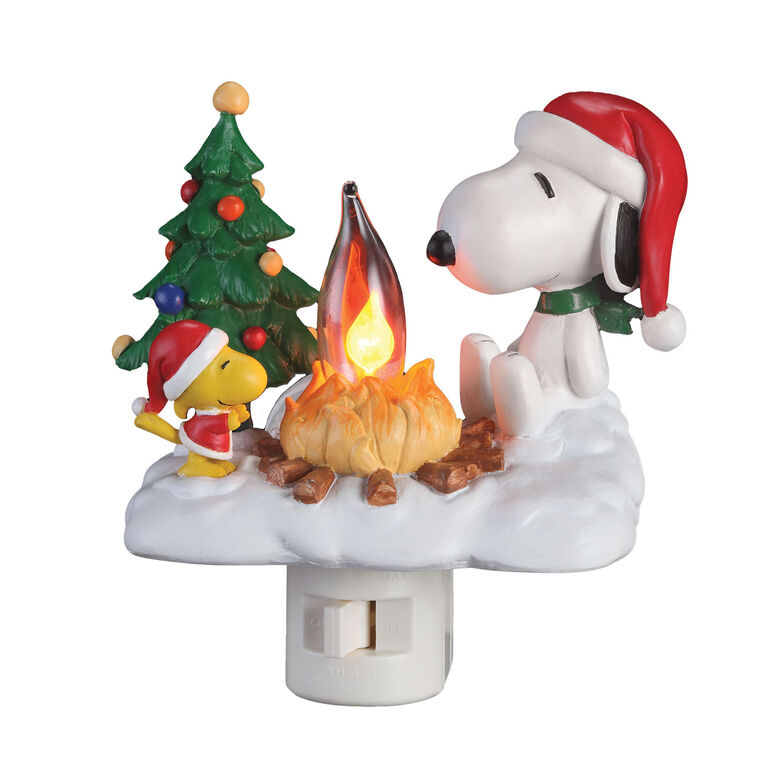 hallmark Roman Peanuts Snoopy and Woodstock Christmas Campfire Night-Light