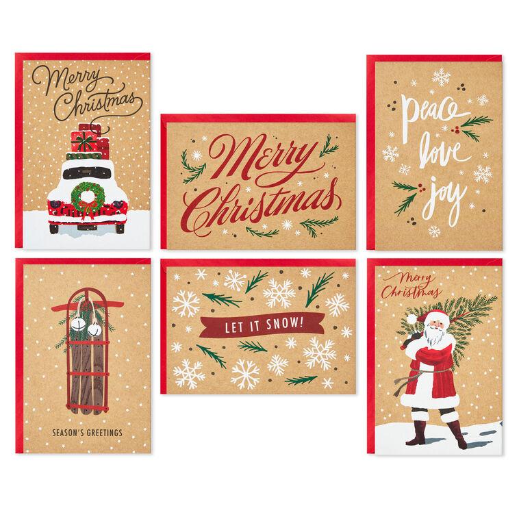 Hallmark Rustic Kraft Boxed Christmas Cards Assortment Pack Of 36