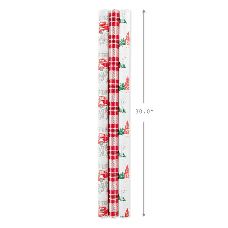 Hallmark Rustic Winter 3-Pack Reversible Metallic Christmas Wrapping Paper 120 Sq. Ft