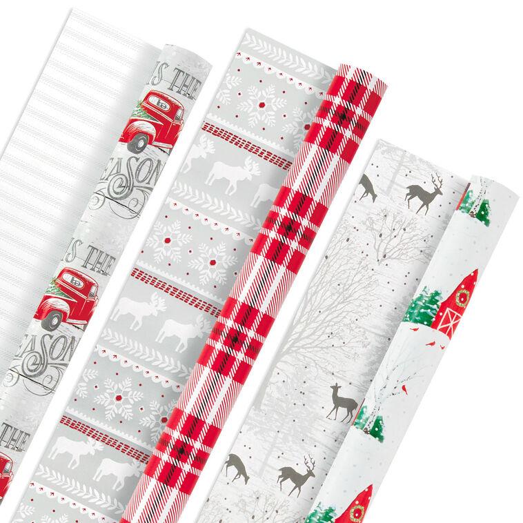 hallmark Rustic Winter 3-Pack Reversible Metallic Christmas Wrapping Paper 120 sq. ft