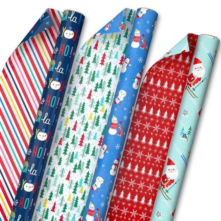 hallmark Santa and Friends 3-Pack Reversible Christmas Wrapping Paper 120 sq. ft
