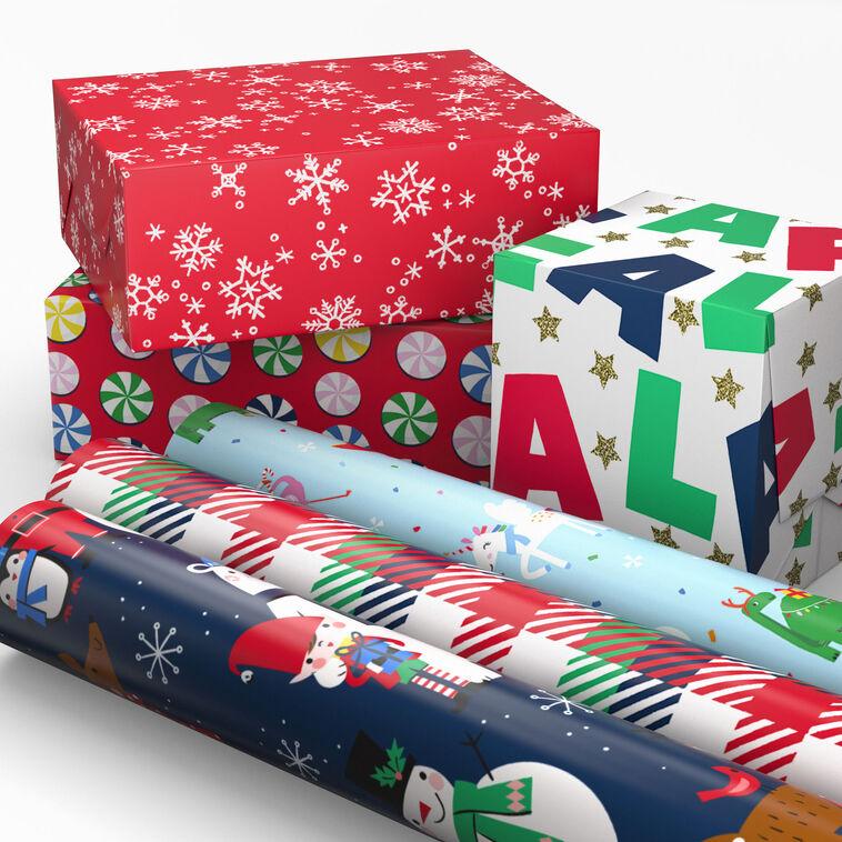 Hallmark Santa And Friends 6-Pack Assorted Christmas Wrapping Paper Roll Bundle 180 Sq. Ft. Total