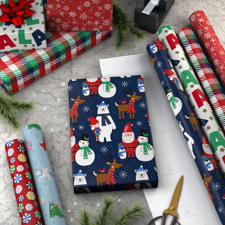 Hallmark Santa And Friends 6-Pack Assorted Christmas Wrapping Paper Roll Bundle 180 Sq. Ft. Total