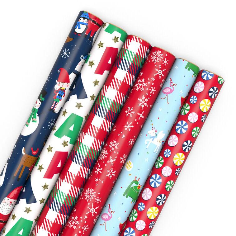 hallmark Santa and Friends 6-Pack Assorted Christmas Wrapping Paper Roll Bundle 180 sq. ft. total