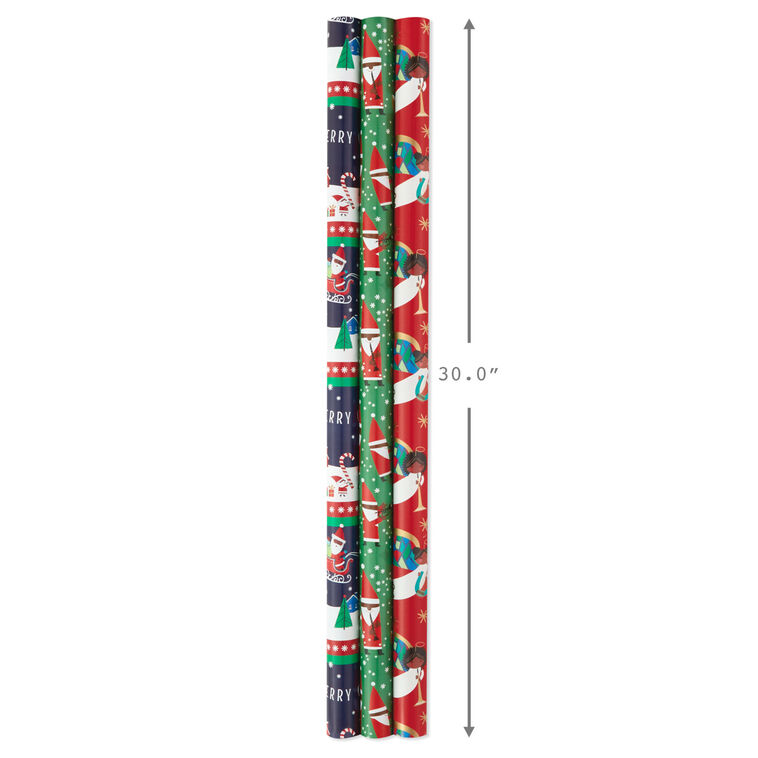 Hallmark Santa Fun 3-Pack Christmas Wrapping Paper Assortment 120 Sq. Ft