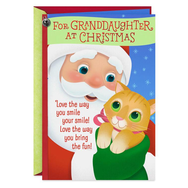 hallmark Santa With Kitten Christmas Card for Granddaughter