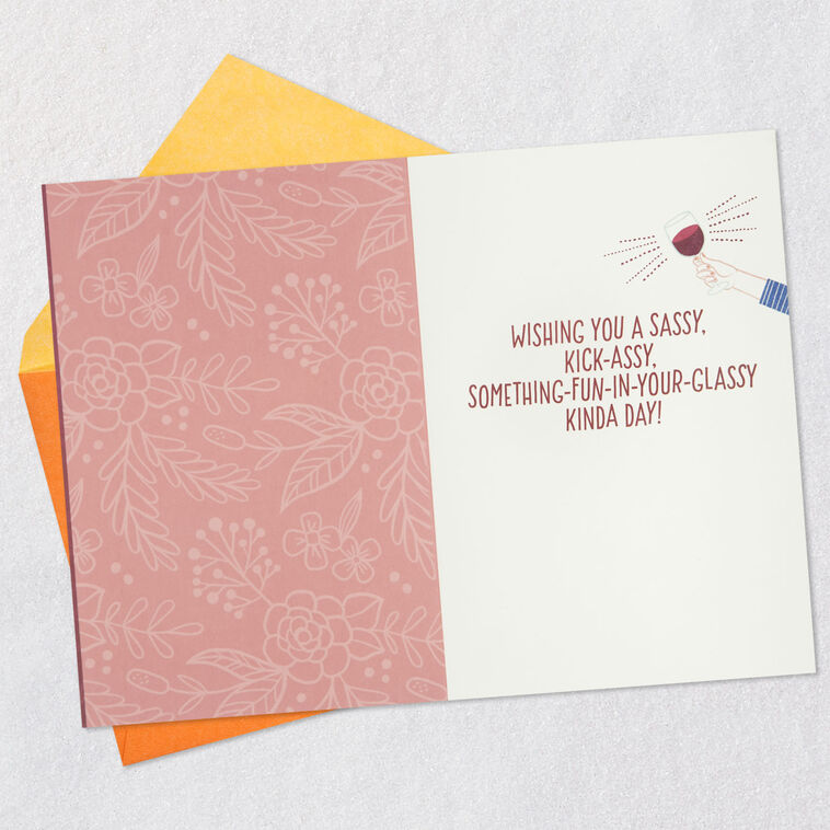 Hallmark Sassy Kick-Assy Fun-in-Your-Glassy Birthday Card With Detachable Button