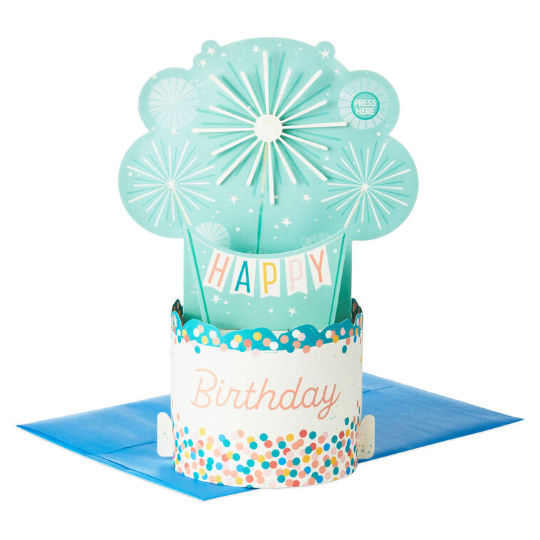 hallmark Shine On Cake With Sparklers Musical 3D Pop-Up Birthday Card With Motion
