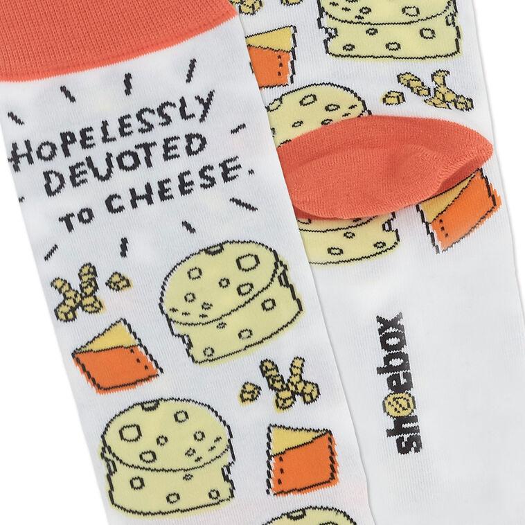 Hallmark Shoebox Devoted To Cheese Funny Crew Socks