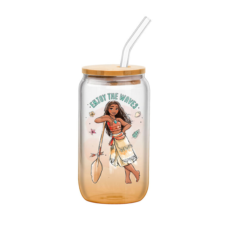 hallmark Silver Buffalo Disney Moana Ombré Glass Tumbler With Lid and Straw