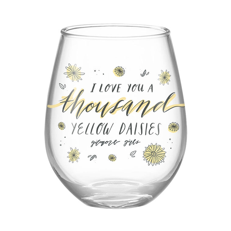 hallmark Silver Buffalo Gilmore Girls Yellow Daisies Stemless Wine Glass 20 oz