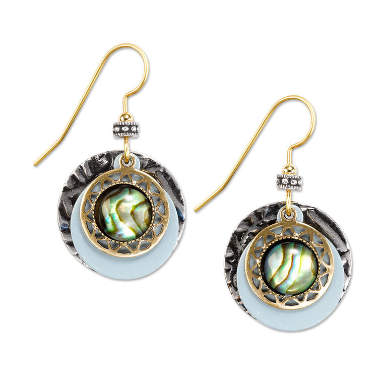 hallmark Silver Forest Abalone Layered Mixed Metal Discs Drop Earrings
