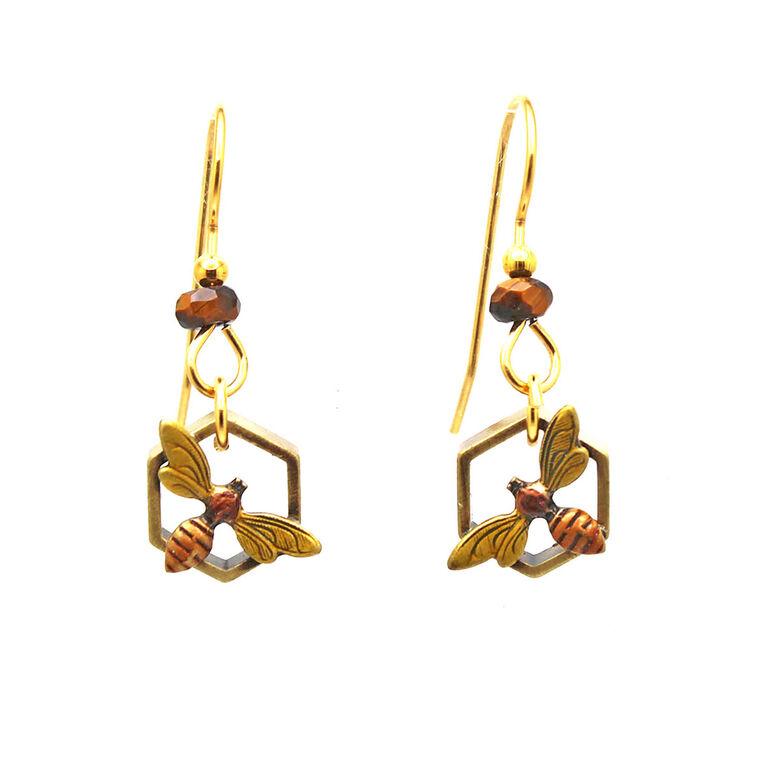 hallmark Silver Forest Bee in Honeycomb Drop Earrings