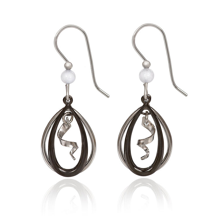 hallmark Silver Forest Black and Silver-Tone Metal Spiral Teardrop Earrings