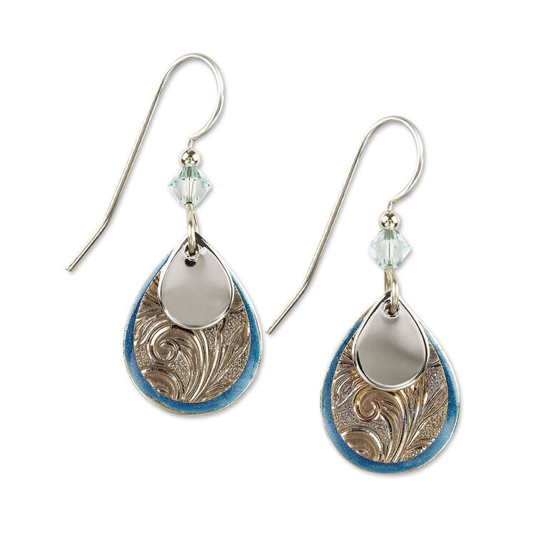 hallmark Silver Forest Blue and Silver Metal Layered Teardrop Earrings
