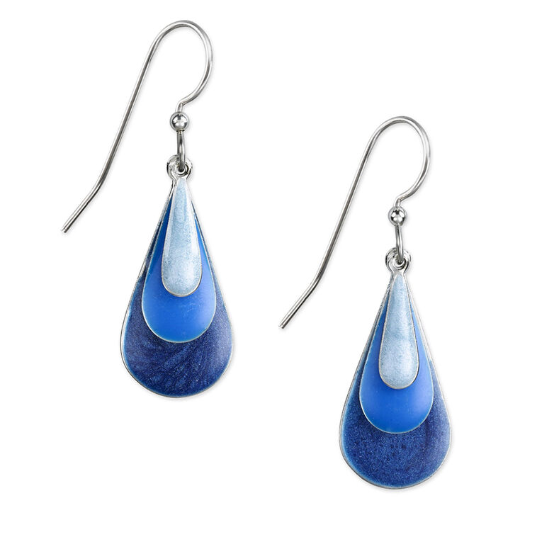 hallmark Silver Forest Blue Enamel Triple Teardrop Earrings
