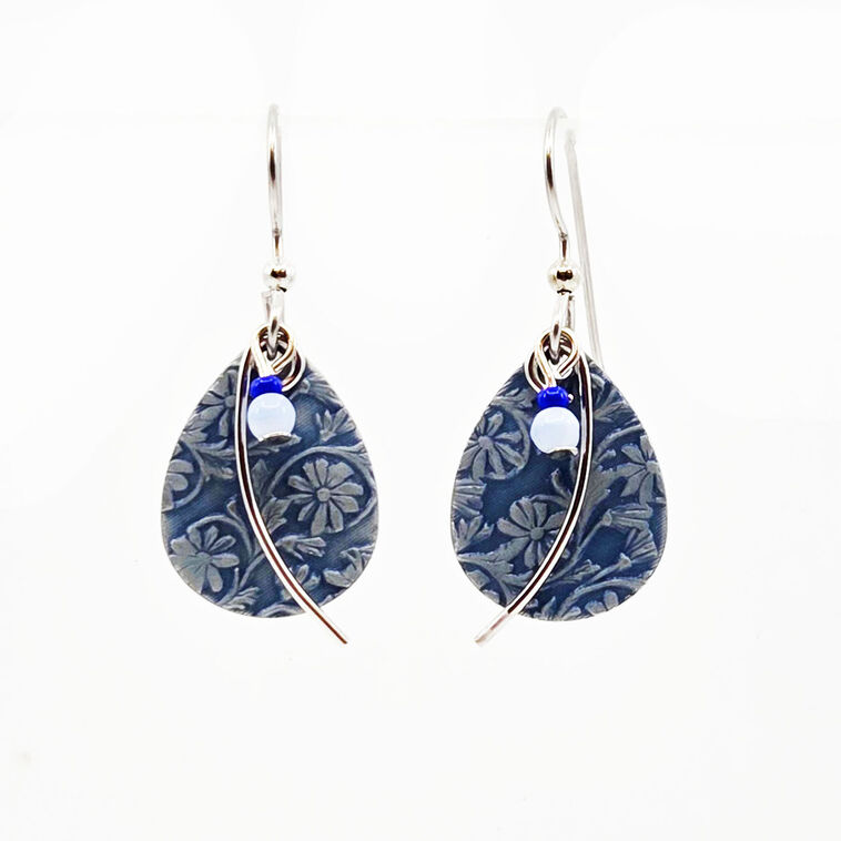 hallmark Silver Forest Blue Teardrop and Silver Metal Arc Drop Earrings