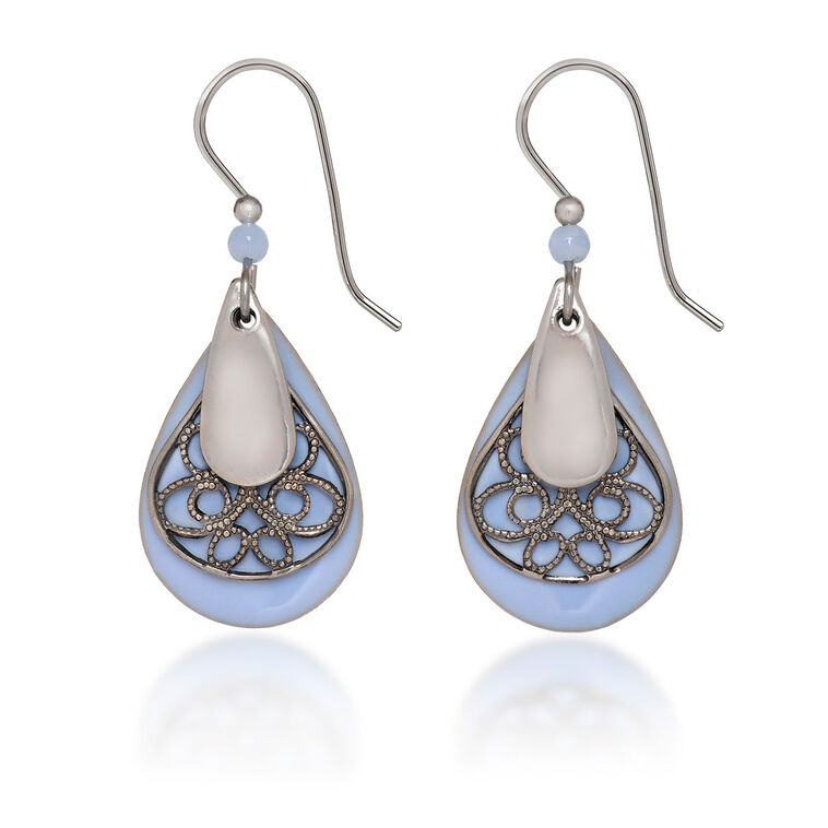 hallmark Silver Forest Blue Teardrop With Silver Filigree Layered Drop Earrings