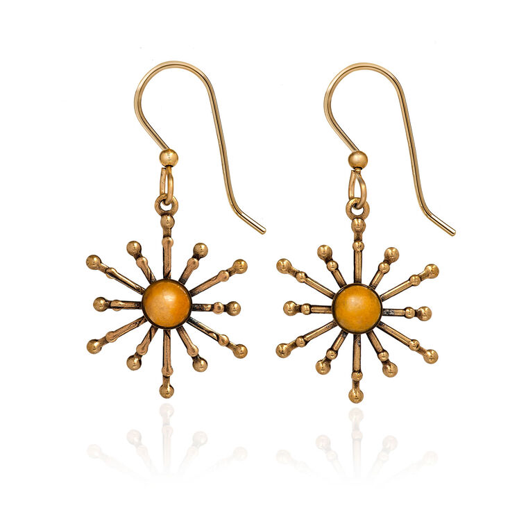 hallmark Silver Forest Cabochon and Spokes Gold Metal Drop Earrings