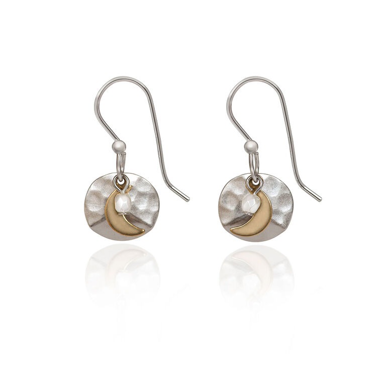 hallmark Silver Forest Crescent Moon on Hammered Disc Mixed Metal Drop Earrings