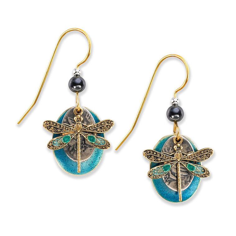 hallmark Silver Forest Dragonfly Layered Turquoise Oval Drop Earrings
