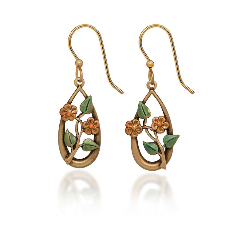 hallmark Silver Forest Flowers and Leaves on Gold Metal Teardrop Earrings