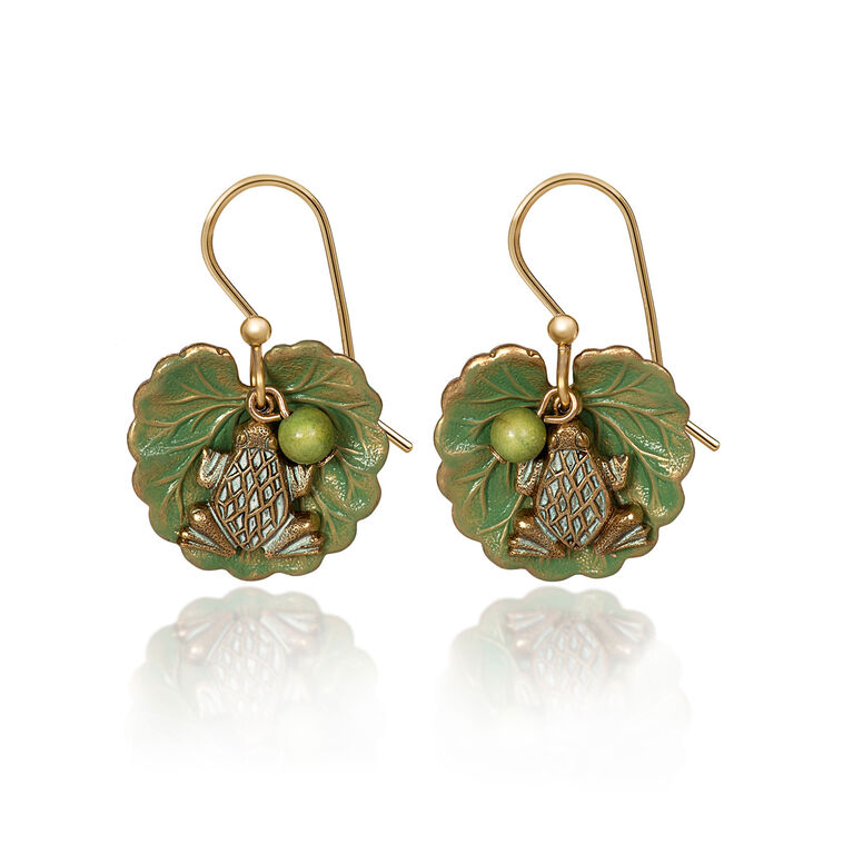 hallmark Silver Forest Frog on Lily Pad Layered Gold-Tone Metal Drop Earrings